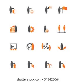Business and management icon set - woman , female characters icon set