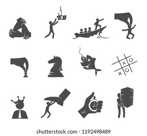 Business management icons in black and white. Businessmen vector illustration.