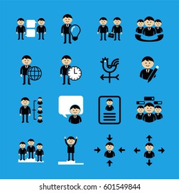 Business management icons black & white on blue background Pack 3