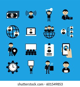 Business management icons black & white on blue background Pack 2