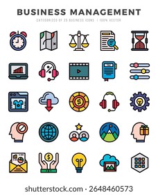 Pacote de ícones de gerenciamento de negócios. Ícones de estilo de Cor Linear. Ilustração vetorial.