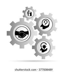 business management icons in gear buttons