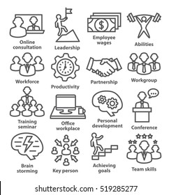 Business management icons in line style. Pack 11.