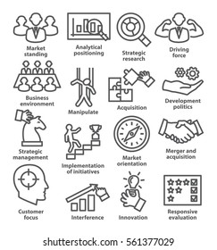 Business management icons in line style. Career progress, strategy and business process.  Pack 27.