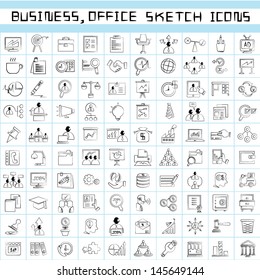 Business Management Icons, Office Management Icons, Sketch, Drawing Line Icons Set