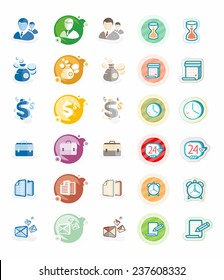 Business and management icons. Business icons on white background. Time and date icons in cartoon design style. Set of watch hourglass alarm calendar notepad