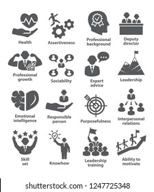 Business management icons. Pack 46. Icons for leadership, director, career.