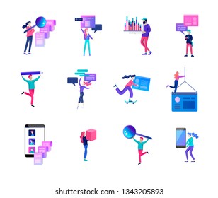 Business and Management Icons with people. Office concept, management and administration. Character planing, web desidn, financial consultant research, start up and solution, vector illustration.