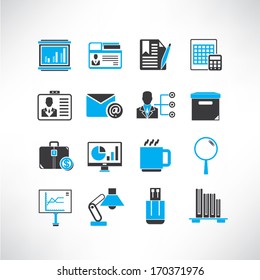 business management icons set, black and blue color theme