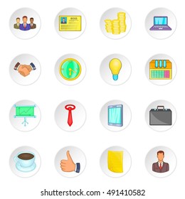 Business management icons set in cartoon style. Business career set collection vector illustration
