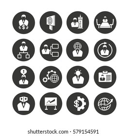 business management icons set in circle button style