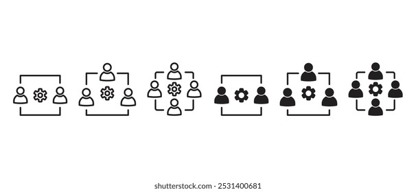 business management icons set, business circular, Teamwork for business icon such as employee, flowchart, meeting, success, analytics, vector community support, vector icons in transparent background.