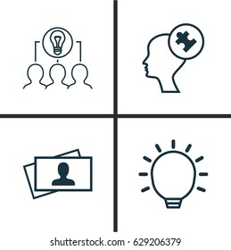 Business Management Icons Set. Collection Of Calling Card, Human Mind, Great Glimpse And Other Elements. Also Includes Symbols Such As Collaborative, Solution, Business.