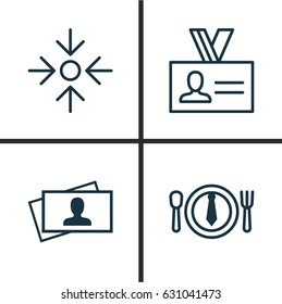 Business Management Icons Set. Collection Of Business Aim, Calling Card, Dinner And Other Elements. Also Includes Symbols Such As Mark, Trade, Lunch.