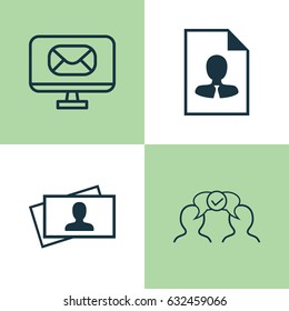 Business Management Icons Set. Collection Of Email, Calling Card, Cooperation And Other Elements. Also Includes Symbols Such As PC, Card, Resume.