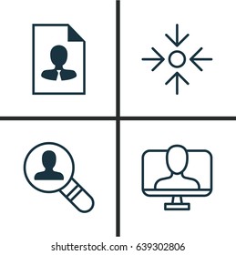 Business Management Icons Set. Collection Of Online Identity, Business Aim, Open Vacancy And Other Elements. Also Includes Symbols Such As Project, Job, Resume.