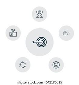 Business Management Icons Set. Collection Of Arrow, Cooperation, Global Work And Other Elements. Also Includes Symbols Such As Mark, Global, Chat.