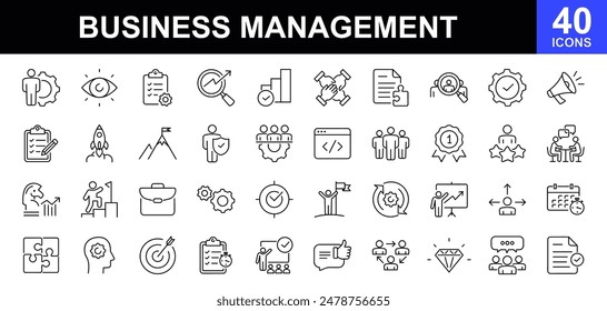 Business management icons set. Contains such Icons as businessman, career, human resources, employee, strategy, communication and more. Vector illustration