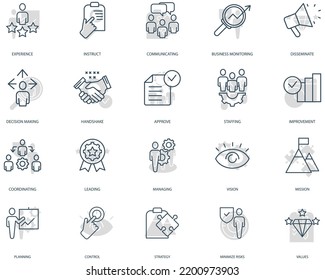 Conjunto de iconos de administración de negocios. Conjunto de iconos de trazo editables.Conjunto de vectores de Business Management 