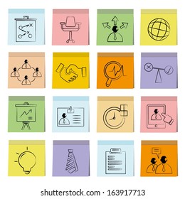 business management icons set, note paper, memo notes