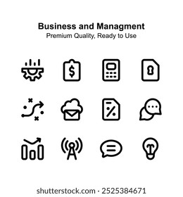 Ícones de negócios e gerenciamento configurados para uso premium