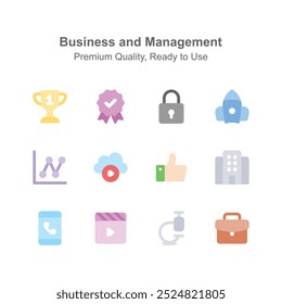 Business and management icons set in trendy design stylee