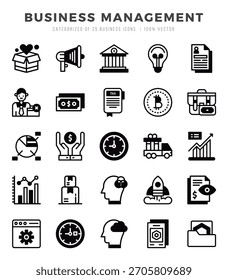 Symbole für die Geschäftsverwaltung festgelegt. Vektorgrafik.