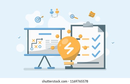 Business Management, Idea and Strategy Concept Vector Illustration. Suitable for Background, Wallpaper, Banner, Book Illustration, Web Landing Page and Creative Work