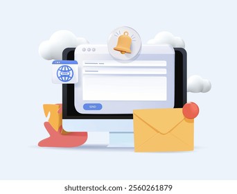 Business management illustration in 3D style. Planning work tasks, managing inbox emails, making schedule using calendar mail. Time, schedule and email management concept. Vector 3D illustration