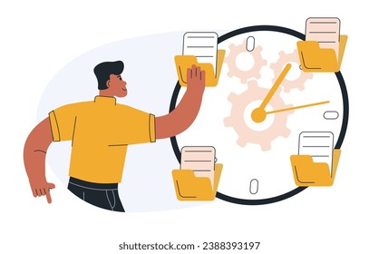 Business management illustration. Organizing efficient business, planning schedule, setting priorities, reminders, doing tasks.Time management and schedule organization concept. Vector illustration.