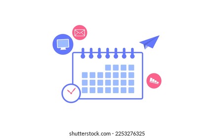 Business management illustration set. planning work tasks, managing inbox emails, making schedule using calendar. Time, schedule and email management concept. Vector illustration