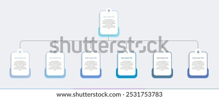 Business management level distribution structure Infographics Design Template, Workflow diagram, flowchart, Concept tree chart for business hierarchy, Second level Organizational chart divide into siX
