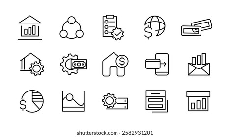 Business management line icon set. Efficiency, business meeting, employee, flow chart, success, analytics, target, vision, mission, values, outline icon collection. UI thin outline icon set