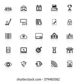 Business management line icons with reflect on white, stock vector