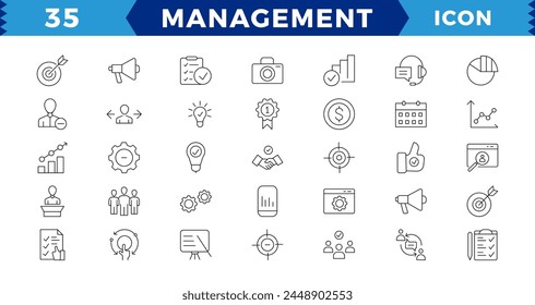 Business and management line icons set, web icons in line style.Career, Human Resources, Employee, Strategy, Time management, planning, project, startup, marketing.
