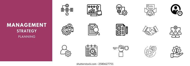 Business and management line icons set. Management icon collection. Vector illustrator