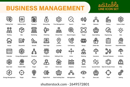 Business management line icons. For website marketing design, logo, app, template, ui, etc. Outline icon collection.