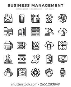 Business Management Lineal icons collection. Lineal icons pack. Vector illustration