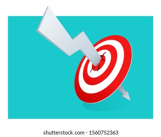 Business management or marketing targeting concept - archery target pierced by chart arrow - isolated vector illustration