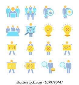 business management, meeting, conference, organization and office icons set