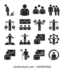 business management, meeting, conference, organization and office icons set