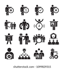 business management, meeting, conference, organization and office icons set