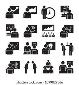 business management, meeting, conference, organization and office icons set