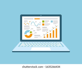 Business management on laptop. Analysis, financial report or project