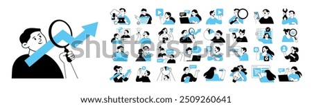 business management, online communication, e-commerce, finance and marketing concept, vector set illustrations 