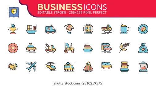 Business Management Outline Icon Collection. Thin Line Set contains such Icons as Vision, Mission, Values, Human Resource, Experience and more. Simple web icons set.
