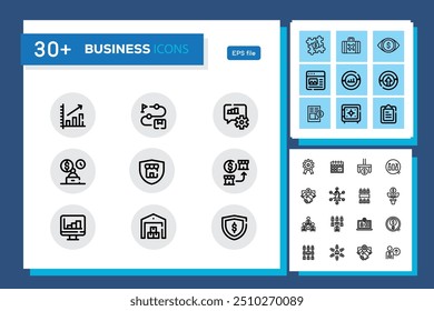 Business Management Outline Icon Collection. Thin Line Set contains such Icons as file management, time management, discussion, skill, Human Resource, Experience and more. Simple web icons set