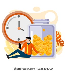 Business and management, Piggybank, time is money, financial investments in stock market future income growth, Concept save time, Money saving. Times is money. 