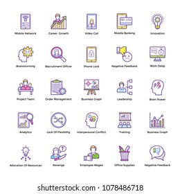 Business Management and Planning Theme Flat Line Icons