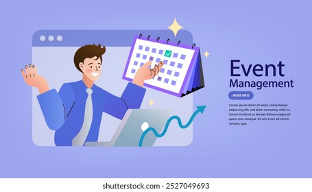 Business management. planning work tasks. making schedule using calendar. Time, schedule and email management. Concept of workflow organization, work planning. reminder and timetable. Vector